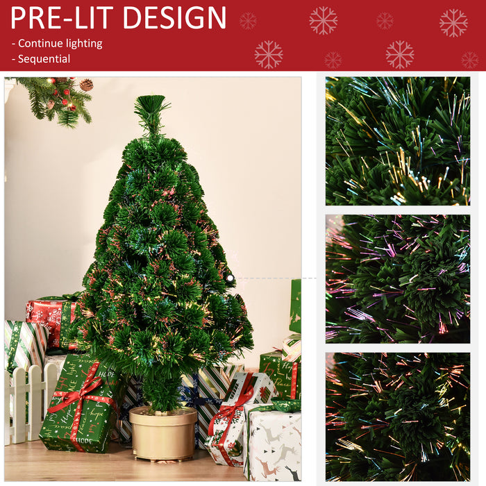 3FT Pre-Lit Artificial Christmas Tree with Fiber Optic LED Lights - Multicolor Illuminated Holiday Tabletop Decor - Festive Home Xmas Decoration for Small Spaces