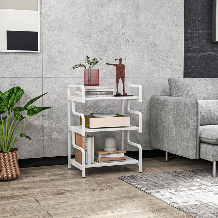 3-Tier Metal Shelving Unit - Industrial Printer Table & Storage Display Rack for Home Office and Living Room - Versatile Organization Solution in White