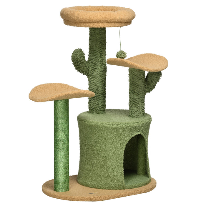 Cactus Cat Tree Climber - 83cm Tall Kitten Activity Center with Plush Teddy Fleece House, Comfy Bed, Durable Sisal Scratch Post & Playful Hanging Ball - Ideal for Playful Cats & Scratch-Loving Kittens