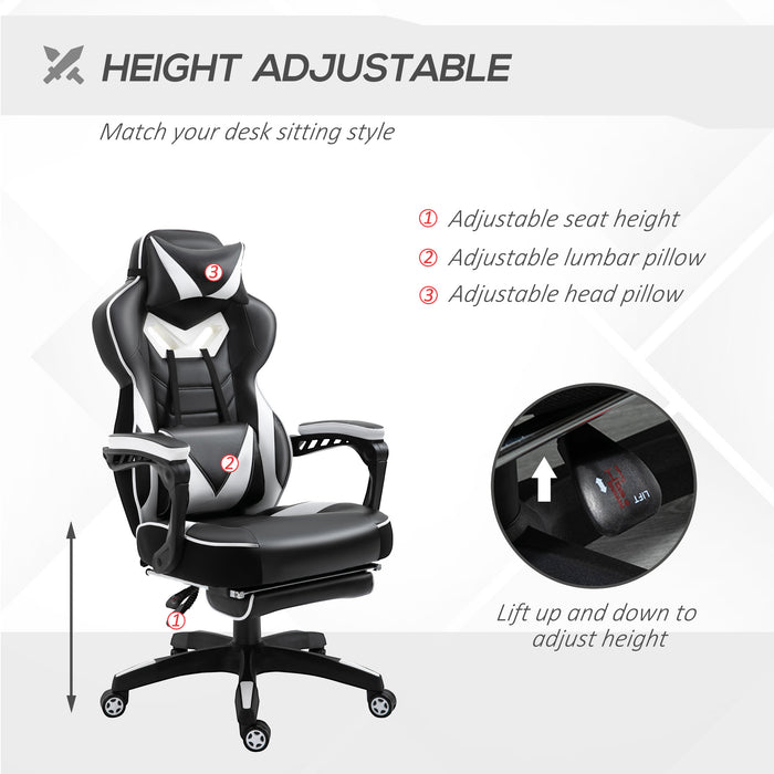 Ergonomic Racing Chair with Adjustable Features - Comfortable Gamer and Office Recliner with Headrest, Lumbar Support, and Footrest - Ideal for Long Sitting Sessions and Improved Posture