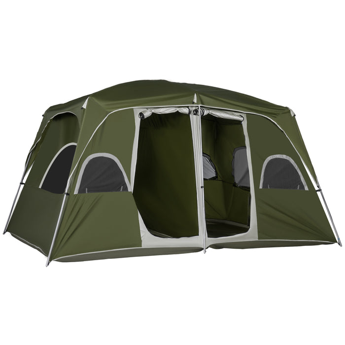 Family Camping Shelter 4-8 Persons - Dual-Room Large Mesh Windows Tent, Quick Assembly - Ideal for Backpacking & Hiking Adventures, Green