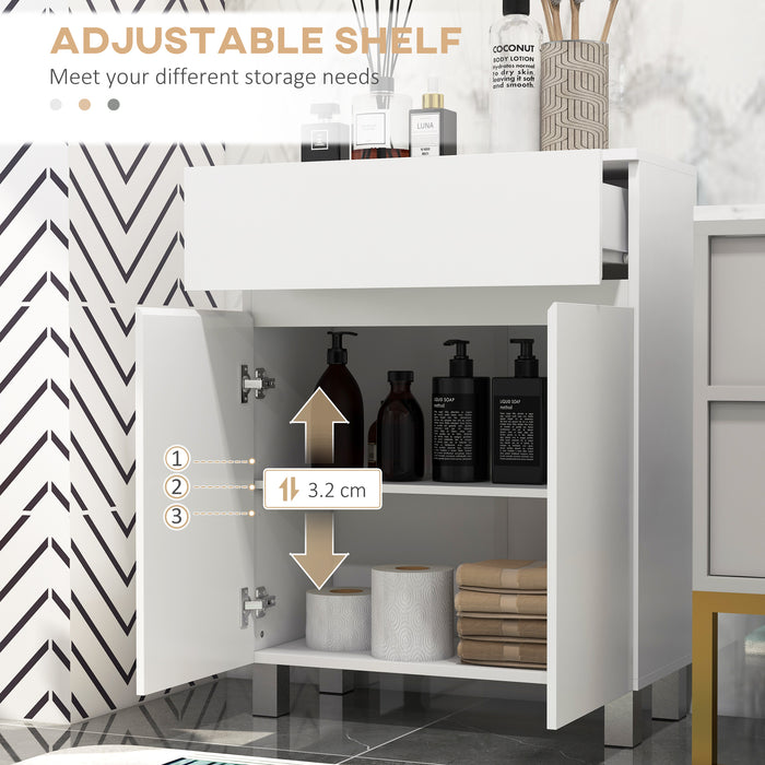 High Gloss Bathroom Cabinet - Sleek Freestanding Cupboard with Drawer & Adjustable Shelf - Space-Saving Storage Solution for Bathroom Essentials