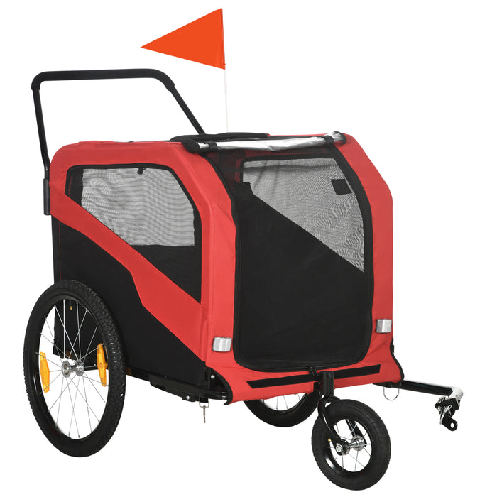 2 in 1 Dog Bike Trailer and Stroller - Large Capacity Pet Carriage with Quick-Release 20-inch Wheels and Hitch - Travel-Friendly Trolley for Pet Adventures, Red