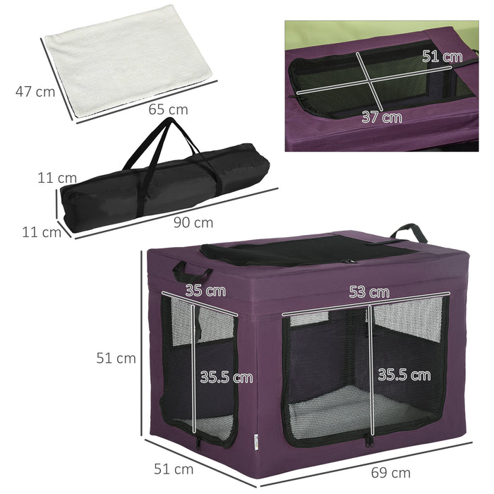 Portable Pet Carrier - Foldable Dog and Cat Transport Bag in Purple, 69x51x51cm - Ideal for Miniature and Small Breed Travel Needs
