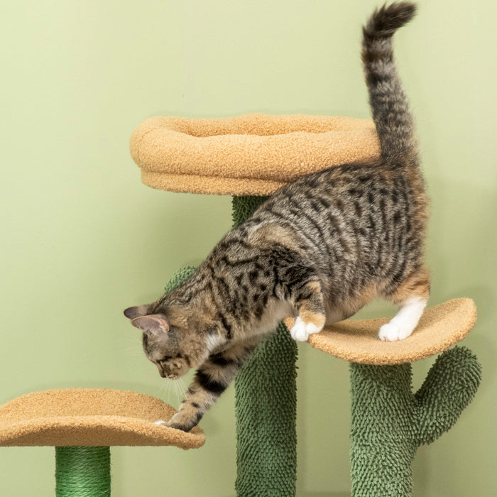 Cactus Cat Tree Climber - 83cm Tall Kitten Activity Center with Plush Teddy Fleece House, Comfy Bed, Durable Sisal Scratch Post & Playful Hanging Ball - Ideal for Playful Cats & Scratch-Loving Kittens