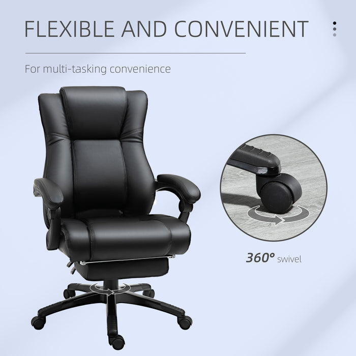 Ergonomic High-Back Executive Chair - Swivel Recliner Office Chair with PU Leather, Footrest & Wheels - Adjustable Height & Comfort for Home Office Use