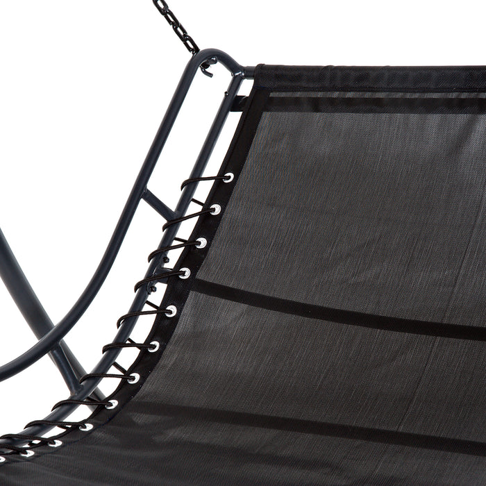 Double Hammock Swing Chair with Canopy - 2-Person Garden Bench Bed, Rocking Sun Lounger with Cushion - Comfortable Outdoor Seating for Backyard & Patio Relaxation, Grey