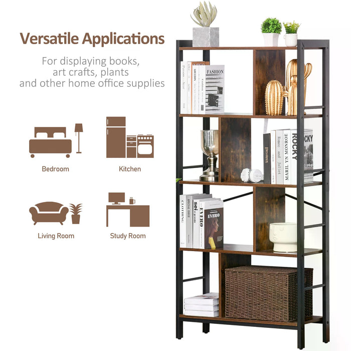 Vintage Industrial Storage Shelf - 4-Tier Bookcase & Kitchen Organizer with Metal Frame - Versatile Display Rack for Living Room & Study
