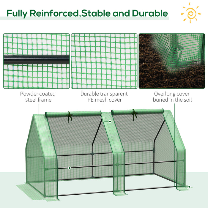 Greenhouse with Steel Frame & PE Cover - Compact Mini Polytunnel with Zippered Window for Plant Growth - Ideal for Vegetables & Small Gardens, 180 x 90 x 90 cm