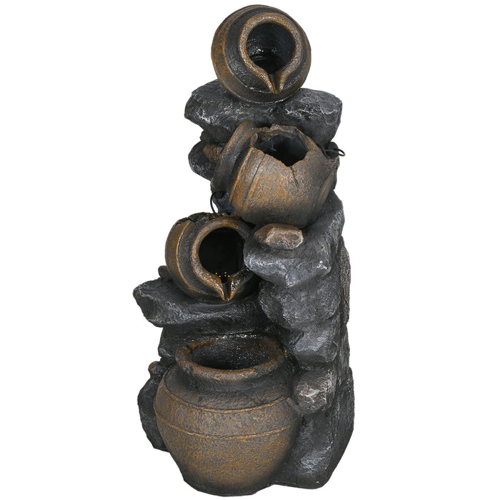 Solar-Powered 4-Tier Jar Fountain with LED Illumination - Cascading Waterfall Feature with Pump for Garden & Patio - Eco-Friendly Indoor/Outdoor Decor, 72cm Tall