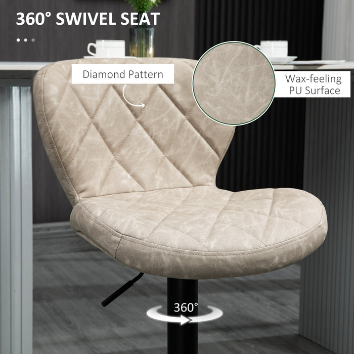 Adjustable Swivel Barstools Set of 2 - Height-Friendly, Footrest, Steel Frame, Diamond Pattern PU, Light Grey - Ideal for Kitchen Counter Seating