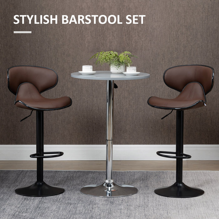 Swivel Barstools Set of 2 - Adjustable Height with Back & Footrest, Steel Frame & Gas Lift - Ideal for Kitchen Counter & Dining Room, Brown