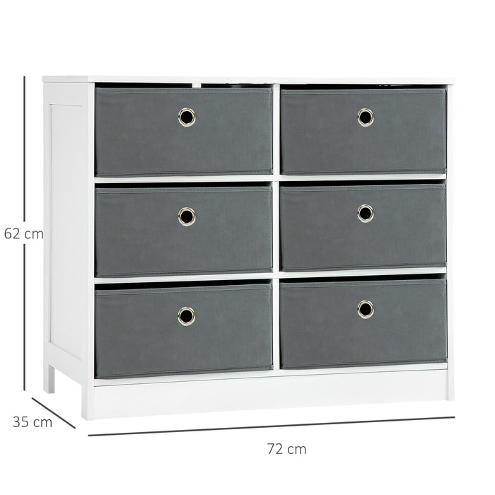 Fabric Dresser Storage Organizer - 6-Drawer Chest for Bedroom, Living Room, Hallway in White and Grey - Space-Saving Solution for Clothes and Accessories