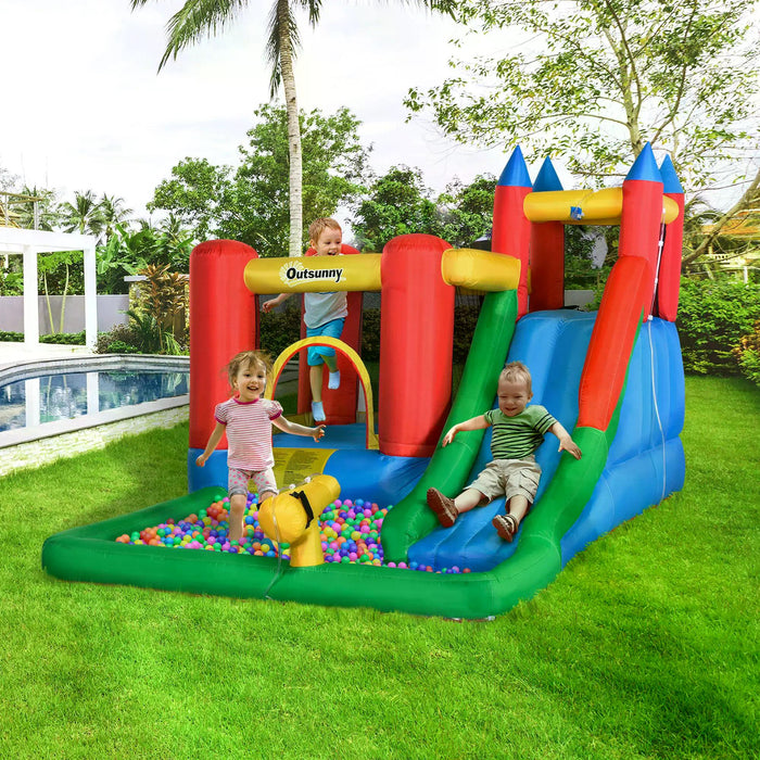 Kids 6-in-1 Inflatable Bouncy Castle with Water Slide - Bounce House with Jumping Area, Climbing Wall, Water Pool, Spray Gun, Basketball Hoop - Ultimate Summer Backyard Playland for Children