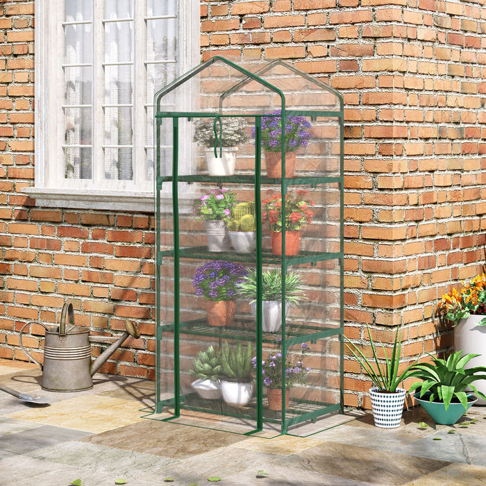 4-Tier Mini Greenhouse - Portable Metal Frame with Clear Transparent Cover, 160H x 70L x 50W cm - Ideal for Growing Plants & Seedling Protection