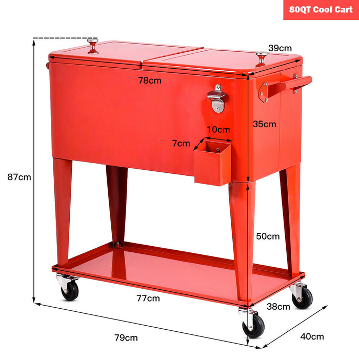 Ice Chest Cooler Trolley - Robust 76 Litre Outdoor Beverage Cooler - Perfect for Camping and Outdoor Parties
