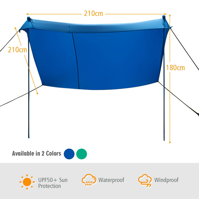 UPF 50+ Waterproof Tent - Portable Blue Sunshade Canopy with 4 Sandbags - Ideal for UV Protection Outdoors