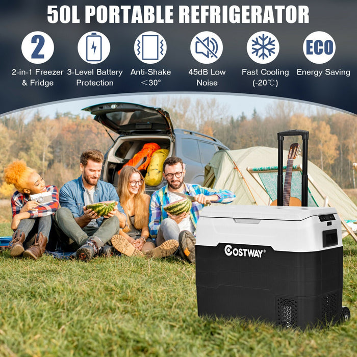 Portable Freezer 50L White - 2-in-1 Dual Temperature Control, Easy Mobility with Wheels and Handle - Ideal for Outdoor Trips, Picnics and Camping