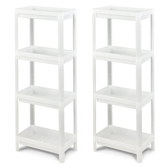 2 Pack 4-Tier Slim Kitchen Storage Cart - White Kitchen Organizer with Drainage Holes - Ideal for Maximizing Kitchen Storage Space