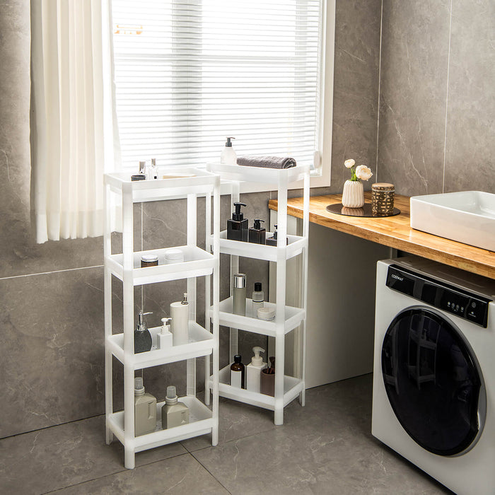 2 Pack 4-Tier Slim Kitchen Storage Cart - White Kitchen Organizer with Drainage Holes - Ideal for Maximizing Kitchen Storage Space