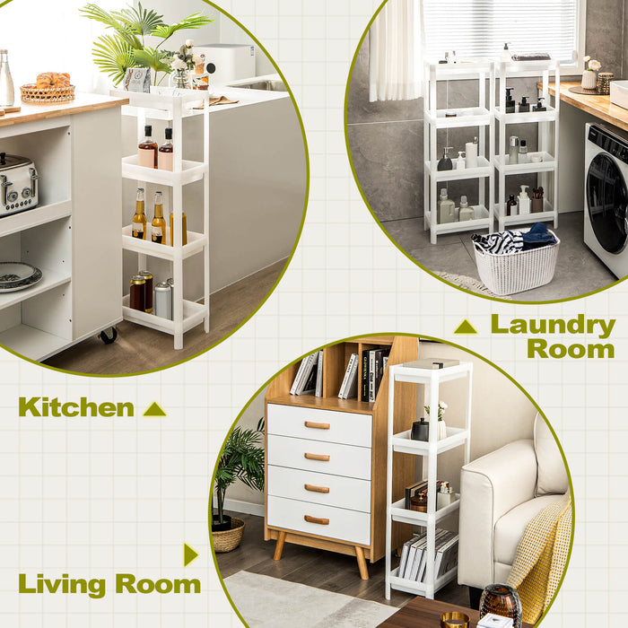 2 Pack 4-Tier Slim Kitchen Storage Cart - White Kitchen Organizer with Drainage Holes - Ideal for Maximizing Kitchen Storage Space