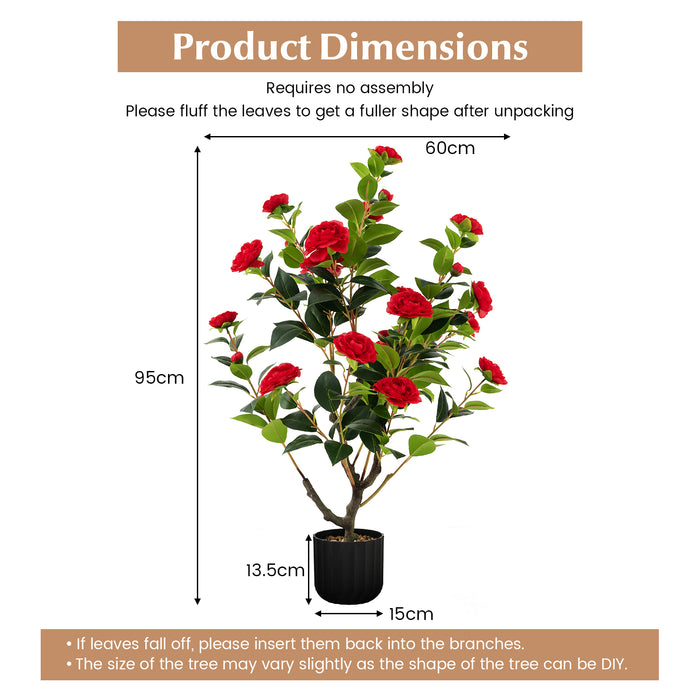 Artificial Camellia Tree with Rain-Flower Pebbles, 95cm - 1/2 Pieces, Floral Decor with White Blossoms - Ideal for Indoor Decoration and Event Centerpiece Design