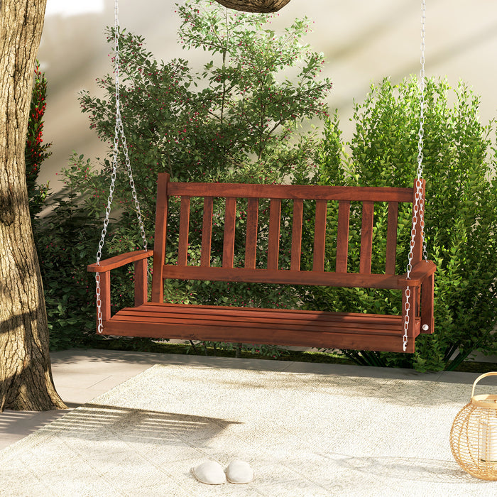 Wooden Outdoor Porch Swing - 2/3 Person Capacity, Adjustable Upper Chains, White - Perfect for Patio Relaxation and Entertaining Guests
