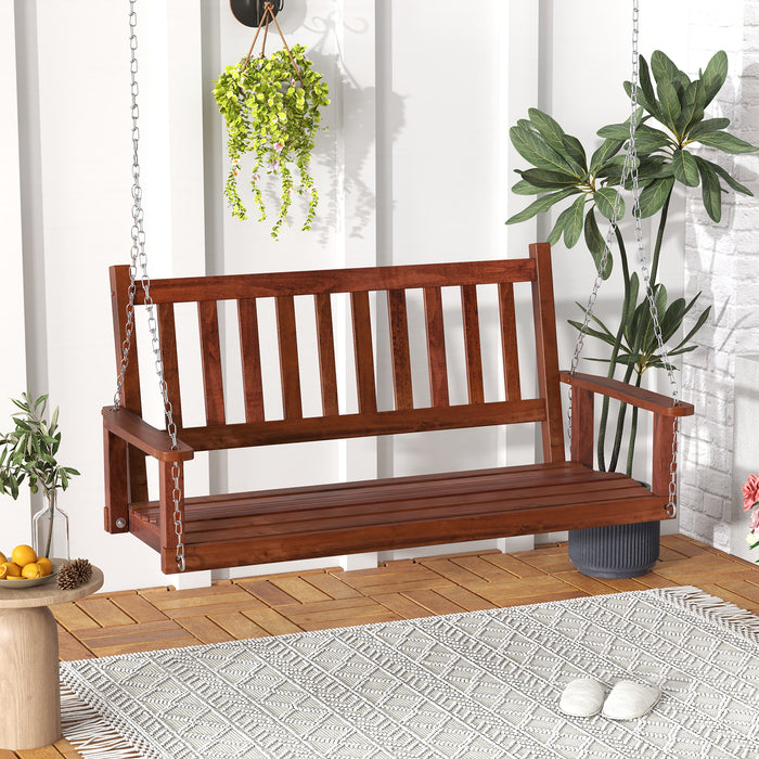 Wooden Outdoor Porch Swing - 2/3 Person Capacity, Adjustable Upper Chains, White - Perfect for Patio Relaxation and Entertaining Guests