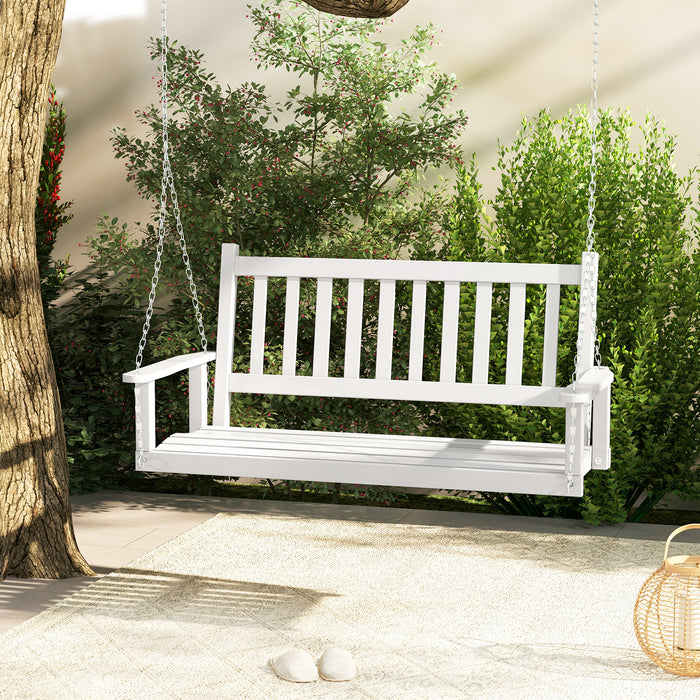 Wooden Outdoor Porch Swing - 2/3 Person Capacity, Adjustable Upper Chains, White - Perfect for Patio Relaxation and Entertaining Guests