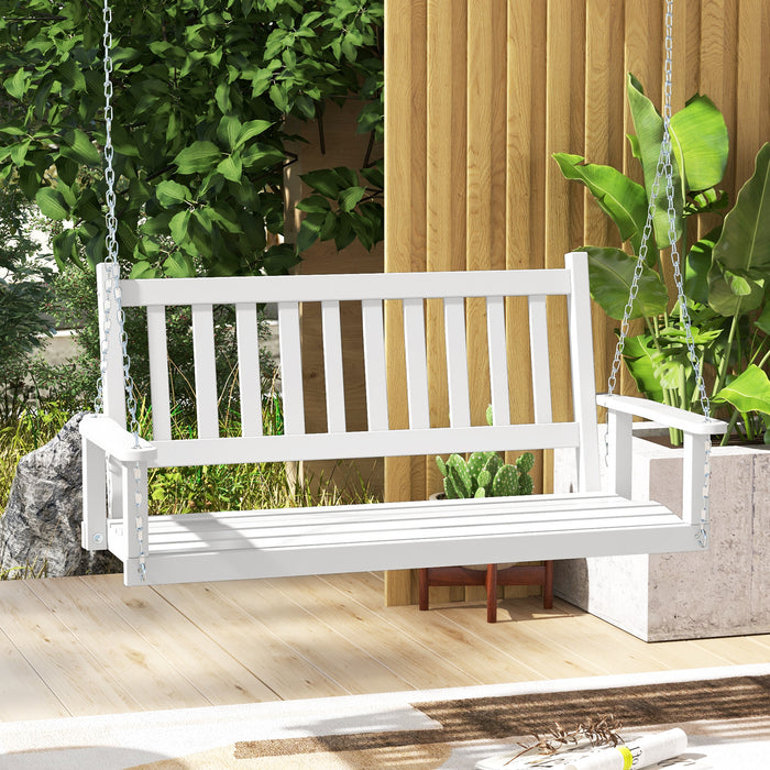 Wooden Outdoor Porch Swing - 2/3 Person Capacity, Adjustable Upper Chains, White - Perfect for Patio Relaxation and Entertaining Guests