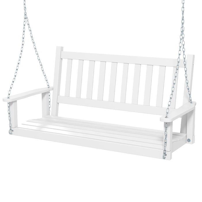 Wooden Outdoor Porch Swing - 2/3 Person Capacity, Adjustable Upper Chains, White - Perfect for Patio Relaxation and Entertaining Guests