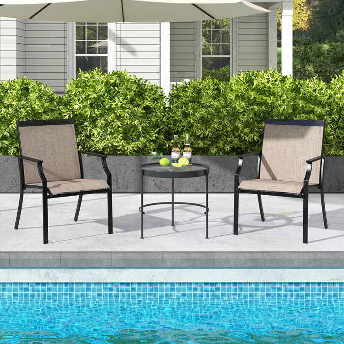 Patio Dining Chair Set - 2 Piece with Breathable Seat and Robust Metal Frame in Coffee Color - Outdoor Furniture for Comfortable Dining Experience