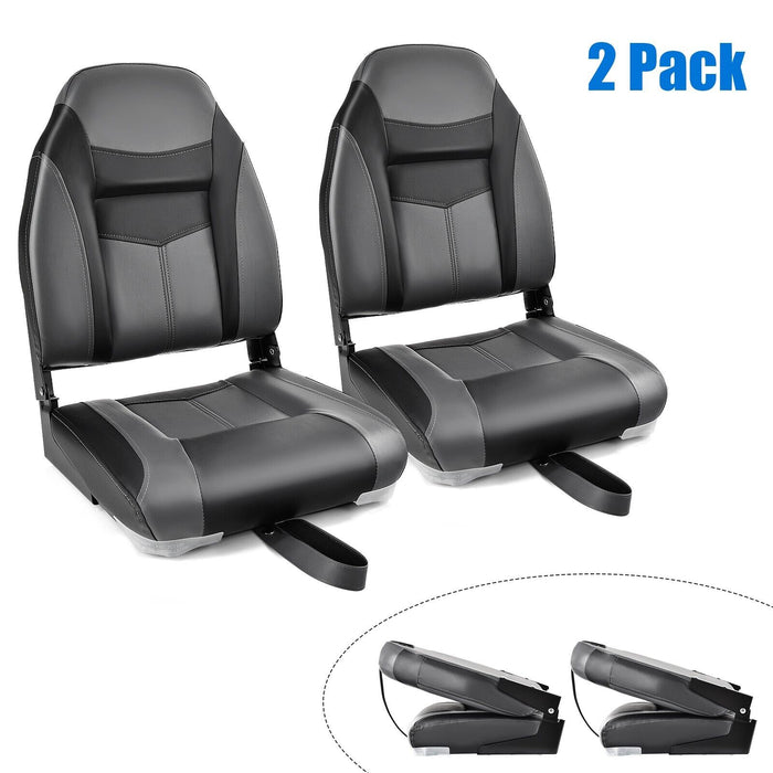 Boat Seat 2 Pieces Set - High Back with High-Density Sponge Cushion in Black - Perfect for Comfortable and Prolonged Boating Experience