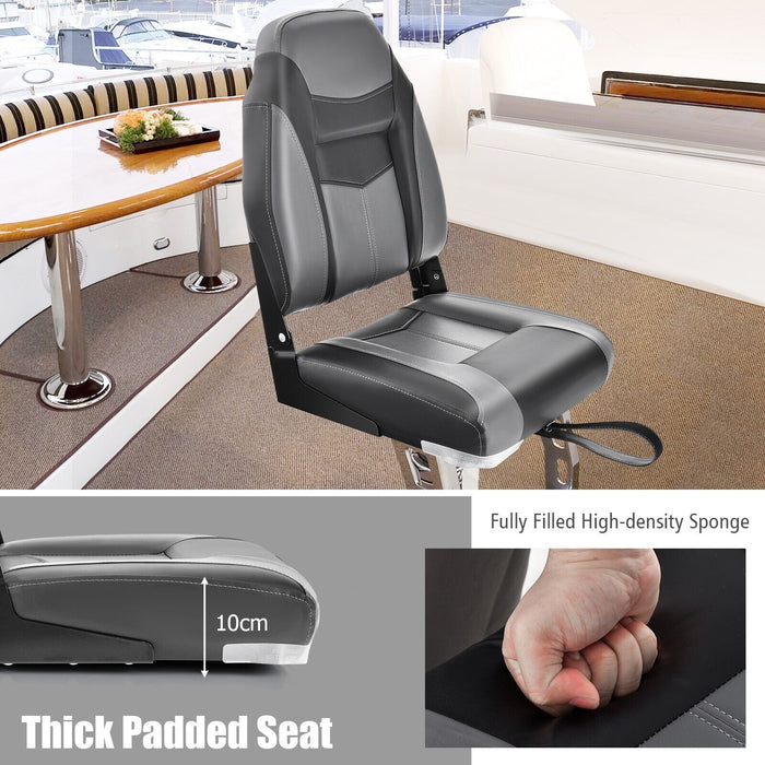 Boat Seat 2 Pieces Set - High Back with High-Density Sponge Cushion in Black - Perfect for Comfortable and Prolonged Boating Experience