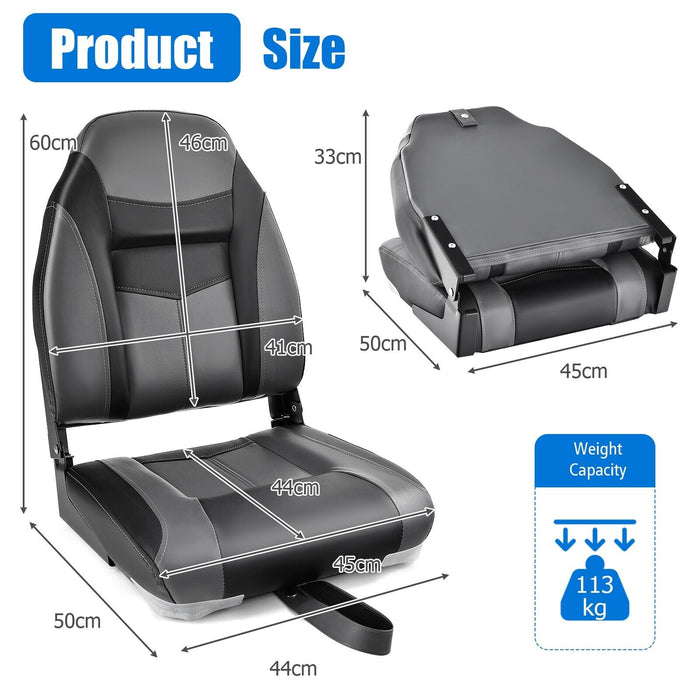 Boat Seat 2 Pieces Set - High Back with High-Density Sponge Cushion in Black - Perfect for Comfortable and Prolonged Boating Experience
