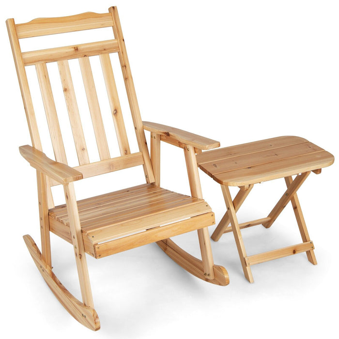 2-Piece Wooden Patio Set - Garden Rocking Chairs in Natural Finish - Ideal for Outdoor Relaxation and Backyard Comfort