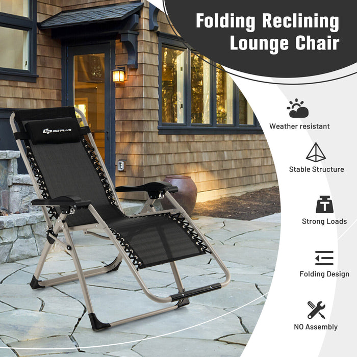 Zero Gravity Lounge Chair - Foldable, With Removable Headrest and Adjustable Backrest in Black - Perfect for Relaxing Outdoors or Indoor Use