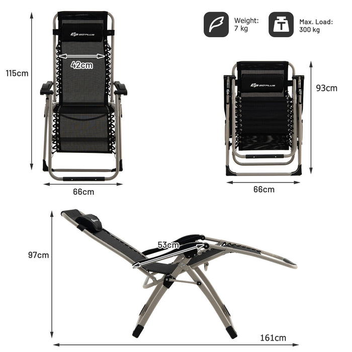 Zero Gravity Lounge Chair - Foldable, With Removable Headrest and Adjustable Backrest in Black - Perfect for Relaxing Outdoors or Indoor Use