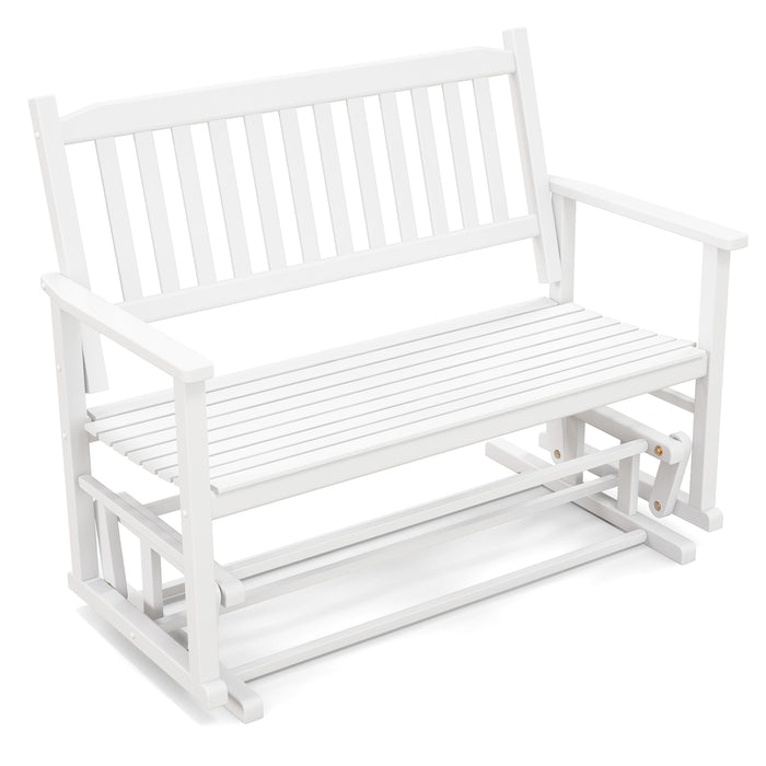 Outdoor Glider Bench with 2 Seats - Featuring Armrests and Slatted Seat Design - Ideal for Patio Relaxation and Socialization