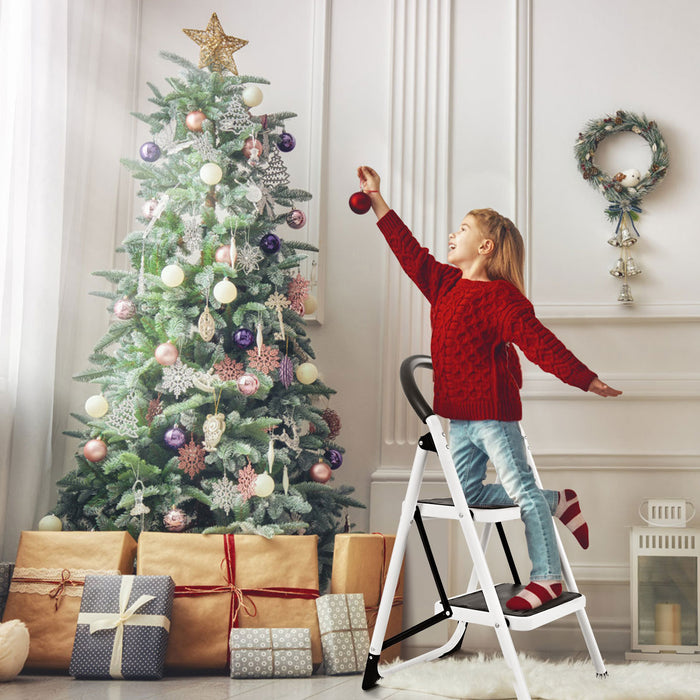 2 Step Folding Household Ladder - With Anti-Slip Platform and Grip Feature - Ideal Solution for Home Tasks Requiring Height