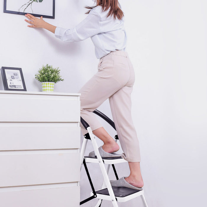 2 Step Folding Household Ladder - With Anti-Slip Platform and Grip Feature - Ideal Solution for Home Tasks Requiring Height