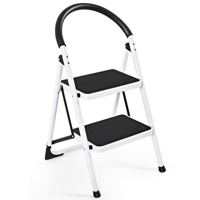 2 Step Folding Household Ladder - With Anti-Slip Platform and Grip Feature - Ideal Solution for Home Tasks Requiring Height