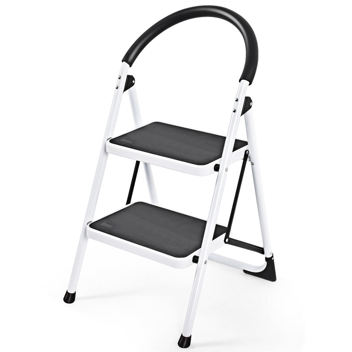 2 Step Folding Household Ladder - With Anti-Slip Platform and Grip Feature - Ideal Solution for Home Tasks Requiring Height