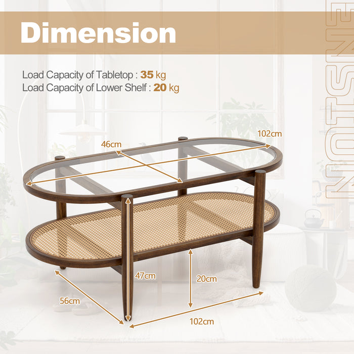 PE Rattan - 2-Tier Coffee Table with Storage Functionality - Ideal for Space-Saving and Organization