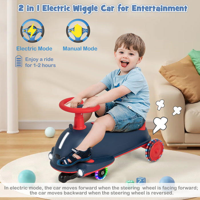 Kids Ride On Electric Wiggle Car - 2 in 1, Music and Pedal, Blue - Perfect for Active Children Seeking Fun Play Opportunities