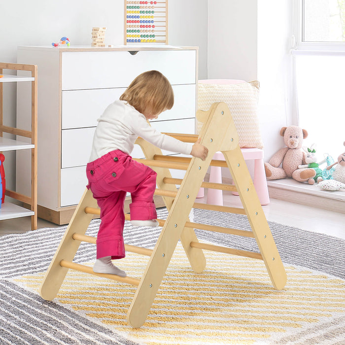 Wooden Triangle 2-in-1 Climbing Toy - Adjustable Gradient Slide in Natural Finish - Ideal for Encouraging Children's Physical Activity and Development