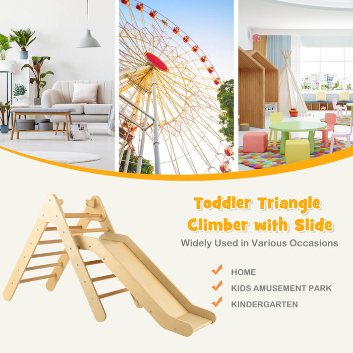 Wooden Triangle 2-in-1 Climbing Toy - Adjustable Gradient Slide in Natural Finish - Ideal for Encouraging Children's Physical Activity and Development