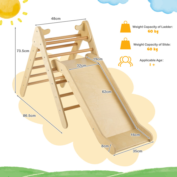 Wooden Triangle 2-in-1 Climbing Toy - Adjustable Gradient Slide in Natural Finish - Ideal for Encouraging Children's Physical Activity and Development