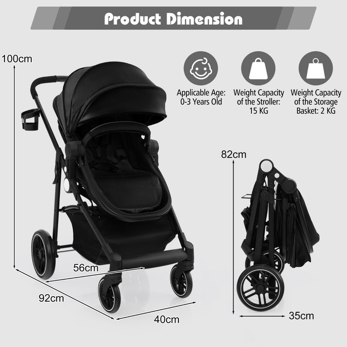 High Landscape Stroller 2-in-1 Model - Reversible Seat, Adjustable Backrest and Canopy in Pink - Ideal for Outdoor Strolling with Convenience and Comfort