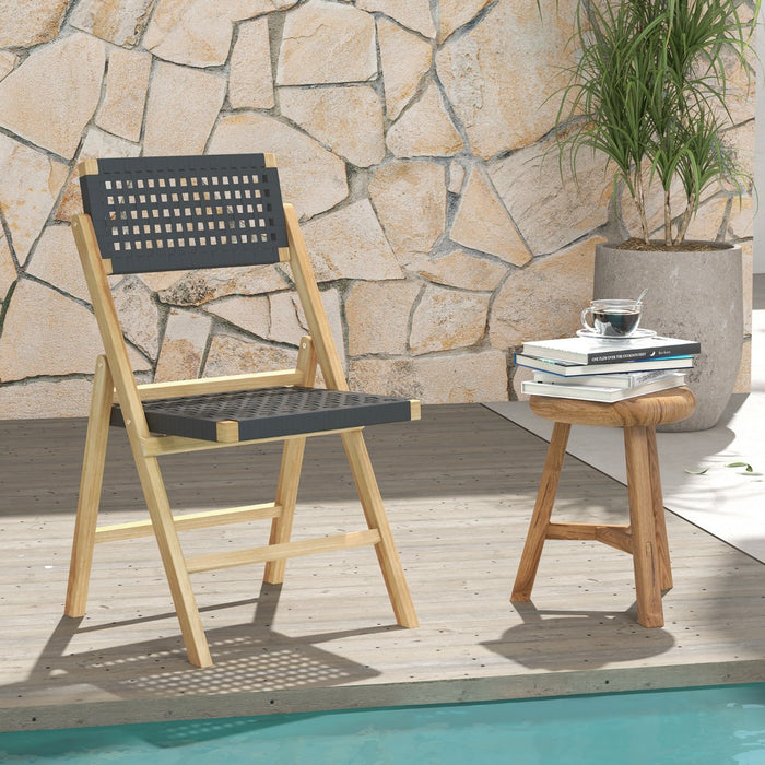 Patio Folding Chairs - 2 Piece Set with Woven Rope Seat and Back - Perfect for Outdoor Garden Relaxation